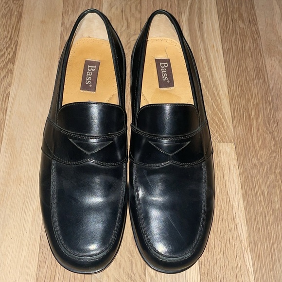 Bass Flex Merger Black Leather Penny Loafers.  Size 9. - Picture 1 of 12